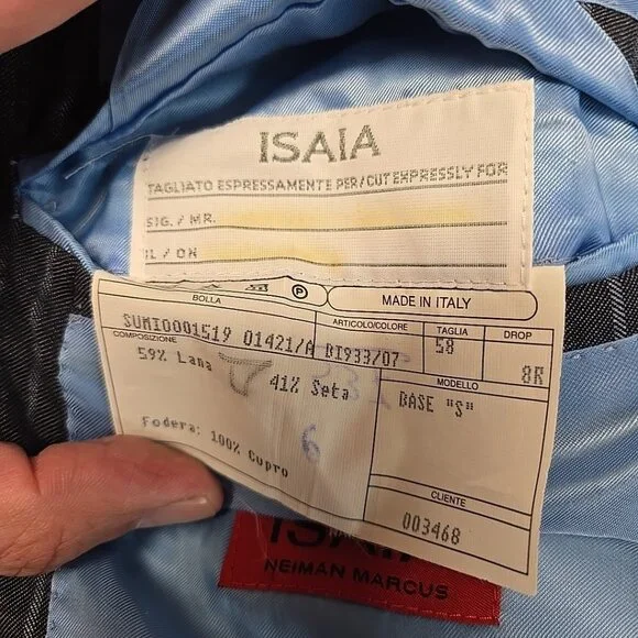ISAIA Napoli Wool Silk Blend Blazer Mens Size 48R Blue Striped Working Cuffs